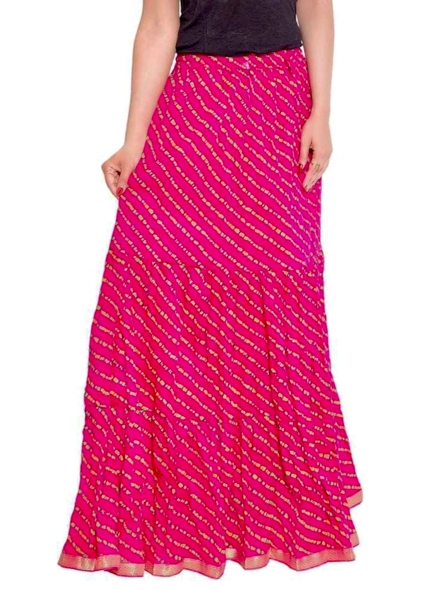 Women Striped Tiered Pink Skirt