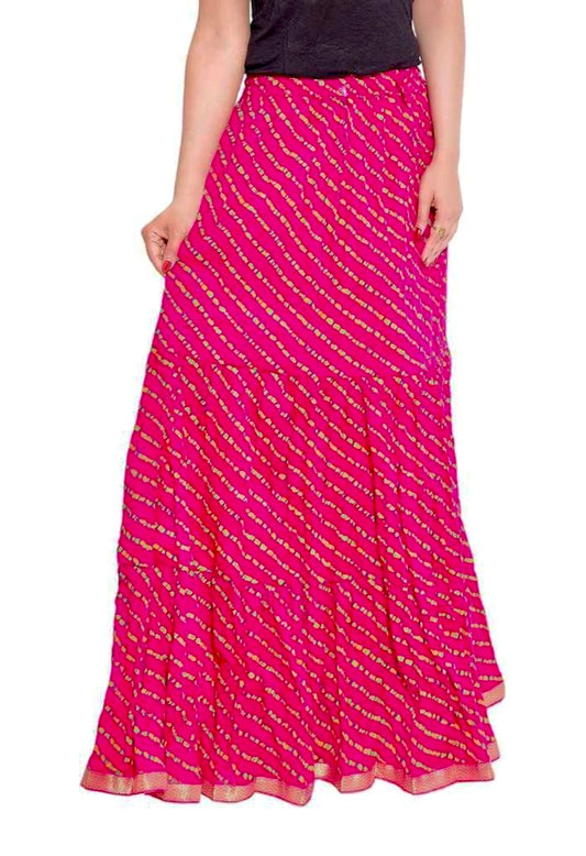 Women Striped Tiered Pink Skirt