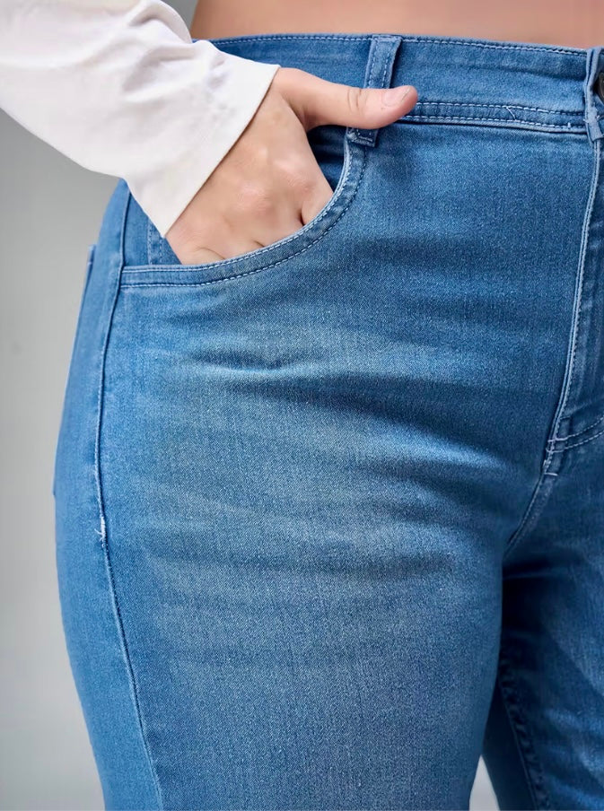 A+ Curve Collection Plus Size Women's Light Blue Wide-Leg Denim Jeans