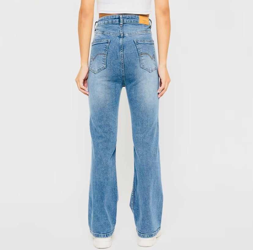 Whiskered Stone Wash Light Blue Jeans