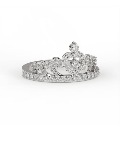 ZALKARI Silver Crown Diamond Studded Ring (Adjustable)