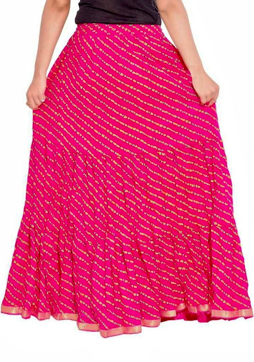 Women Striped Tiered Pink Skirt