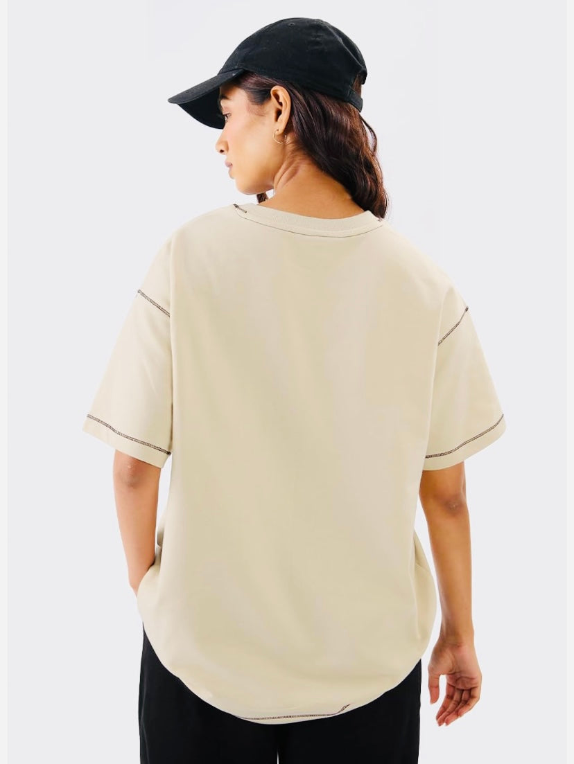 Cat Displaced Women and Girls Short Sleeves Round Neck Brown Graphic Printed CottonOversized T-Shirts