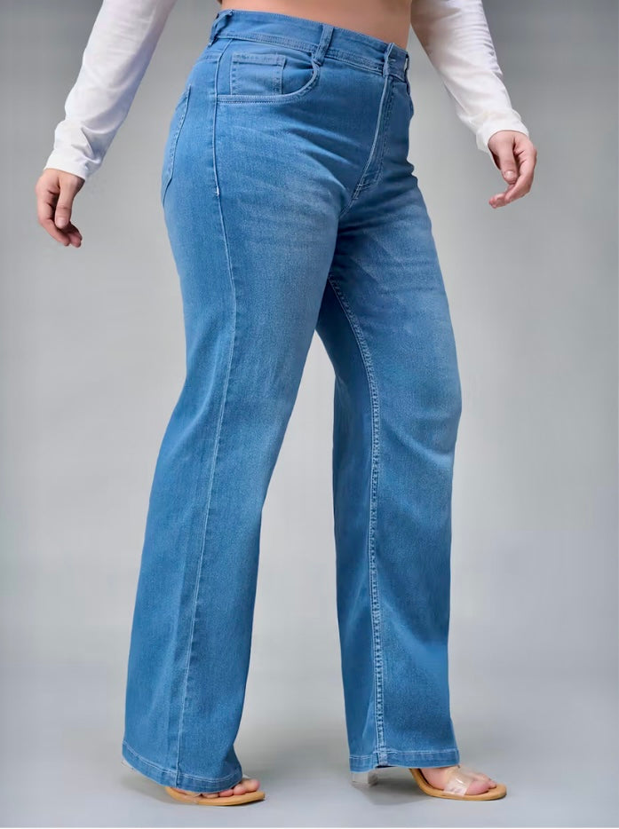 A+ Curve Collection Plus Size Women's Light Blue Wide-Leg Denim Jeans