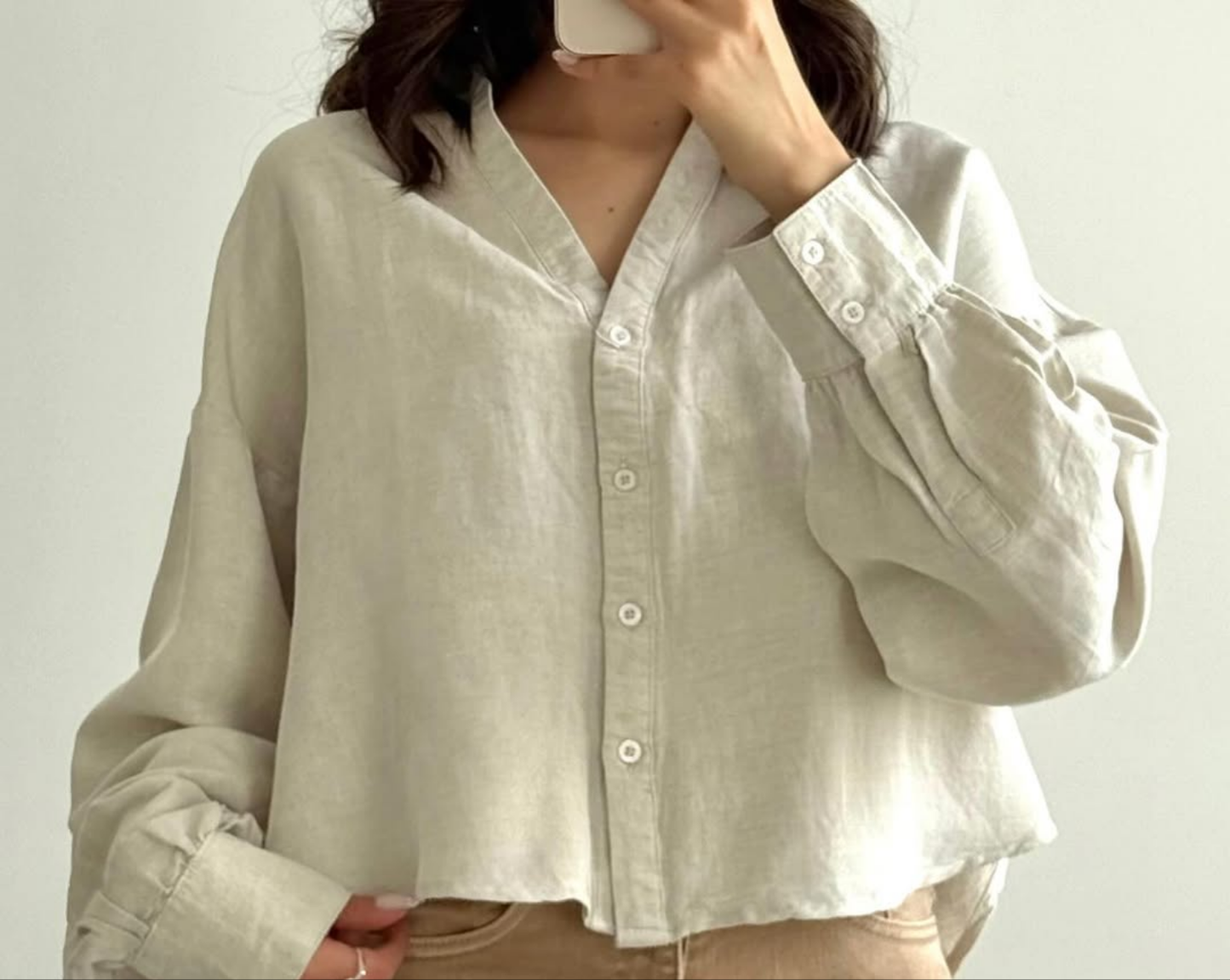 Minimalist Oversized Cropped Button-Up Shirt –