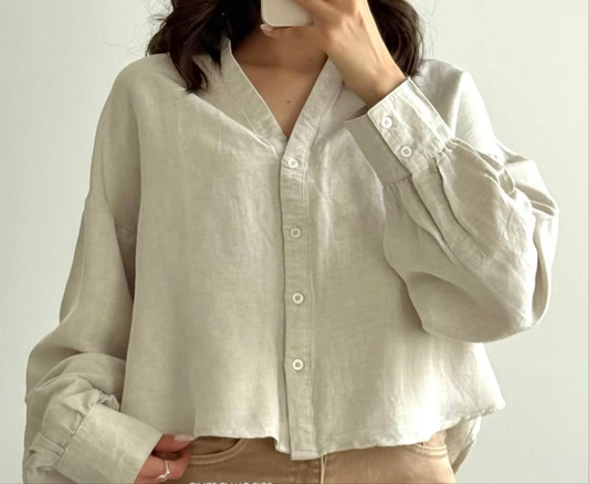 Minimalist Oversized Cropped Button-Up Shirt –