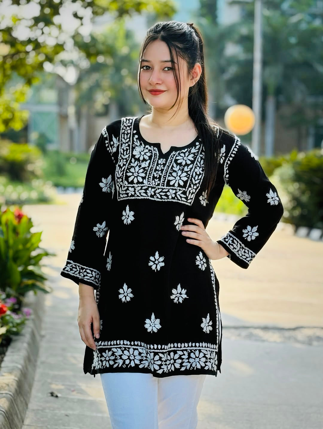 Bani Chikankari Rayon Short kurtiii