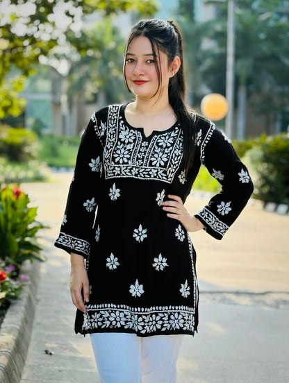 Bani Chikankari Rayon Short kurtiii