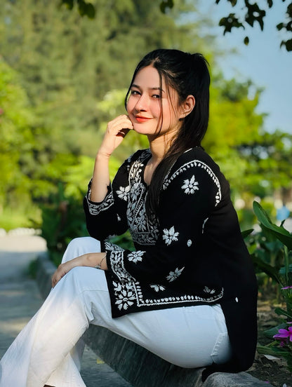 Bani Chikankari Rayon Short kurtiii