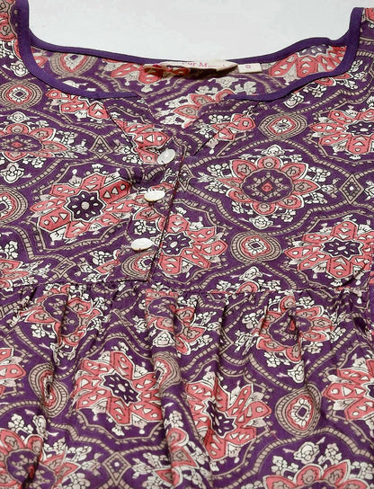 Purple Print Cotton A- Line Top