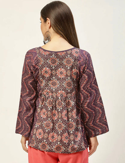Purple Print Cotton A- Line Top