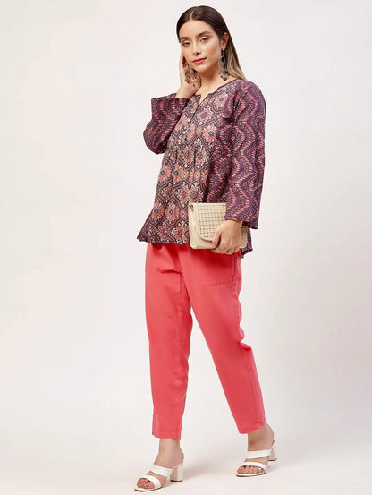 Purple Print Cotton A- Line Top