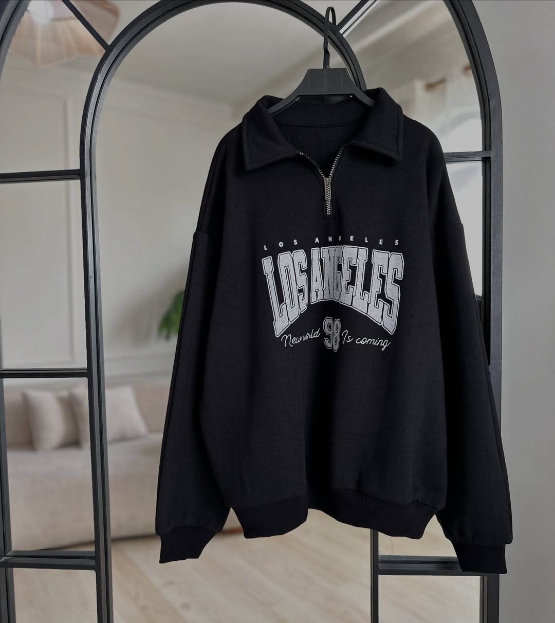 Women’s  Oversized Sweatshirt with Half-Zip Collar