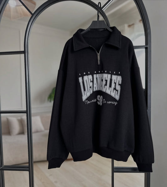 Women’s  Oversized Sweatshirt with Half-Zip Collar
