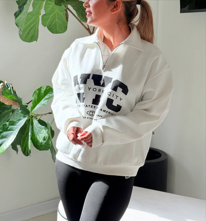 Women’s  NYC Oversized Sweatshirt with Half-Zip Collar