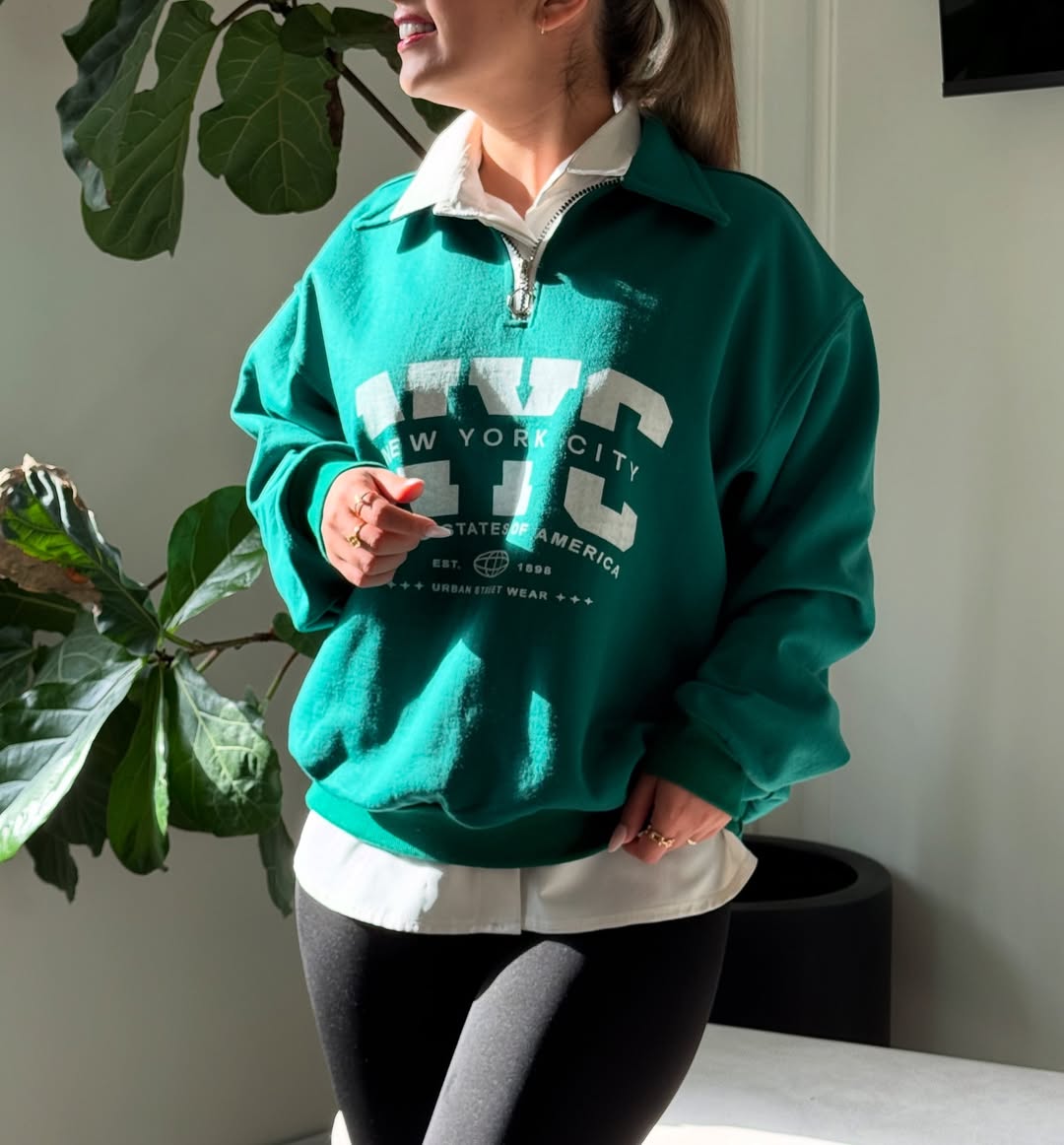 Women’s  NYC Oversized Sweatshirt with Half-Zip Collar