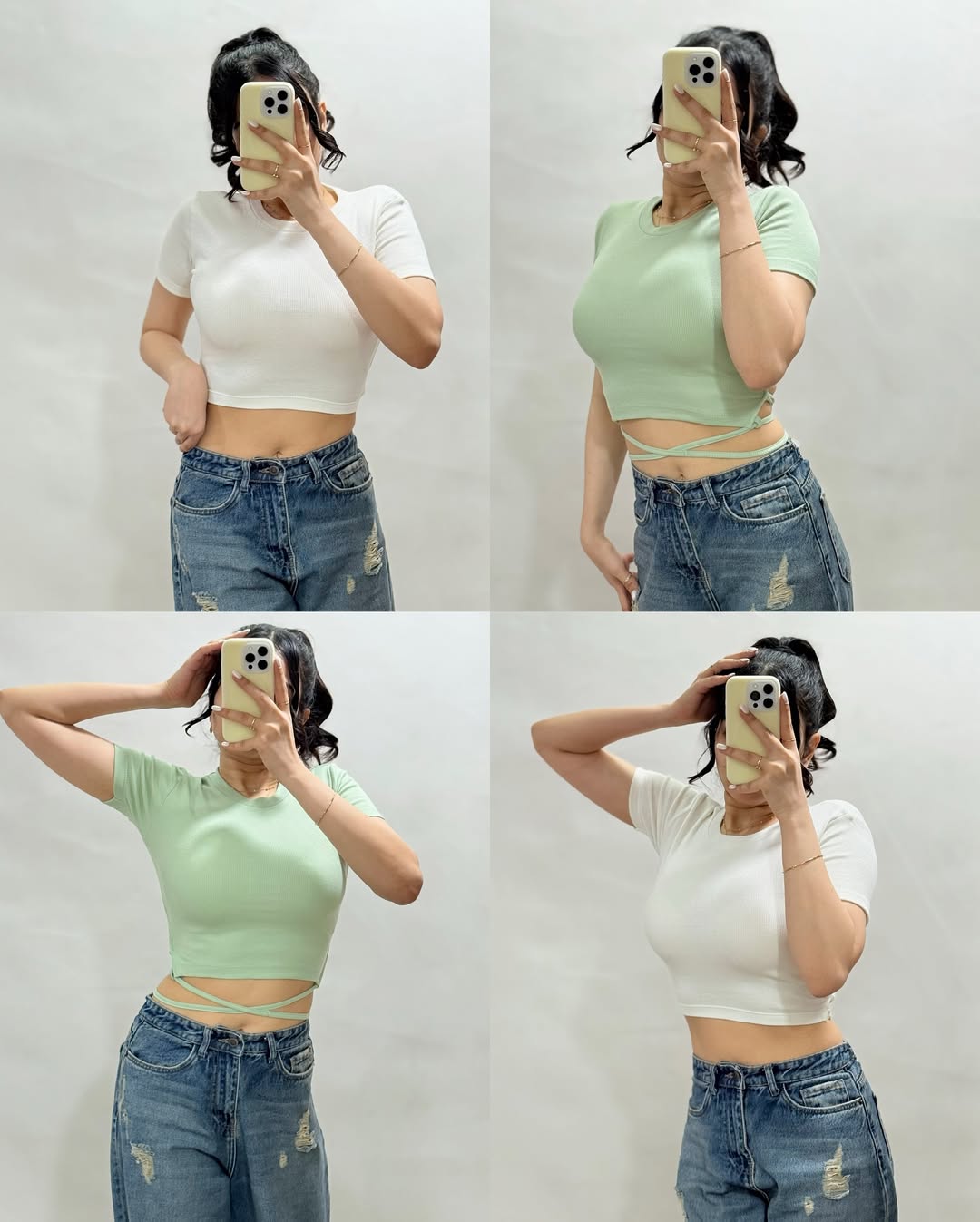 Women’s  Ribbed Full Sleeve Crop Top with Tie Detailing – Casual Stylish Wear”