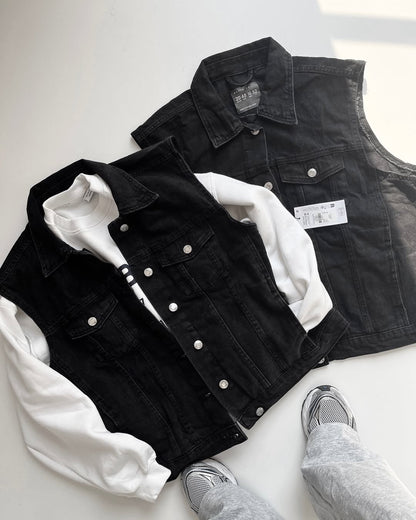 Girl's hafe sleeve denim black color