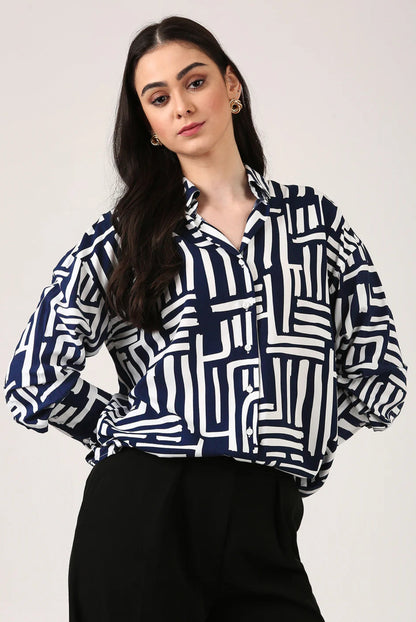 AZUR & BLANC PRINTED SHIRT Pair this 90s-inspired printed shirt with denims, shorts, or skirts for a cool, off-duty vibe, or with formal pants for a laid-back office look.