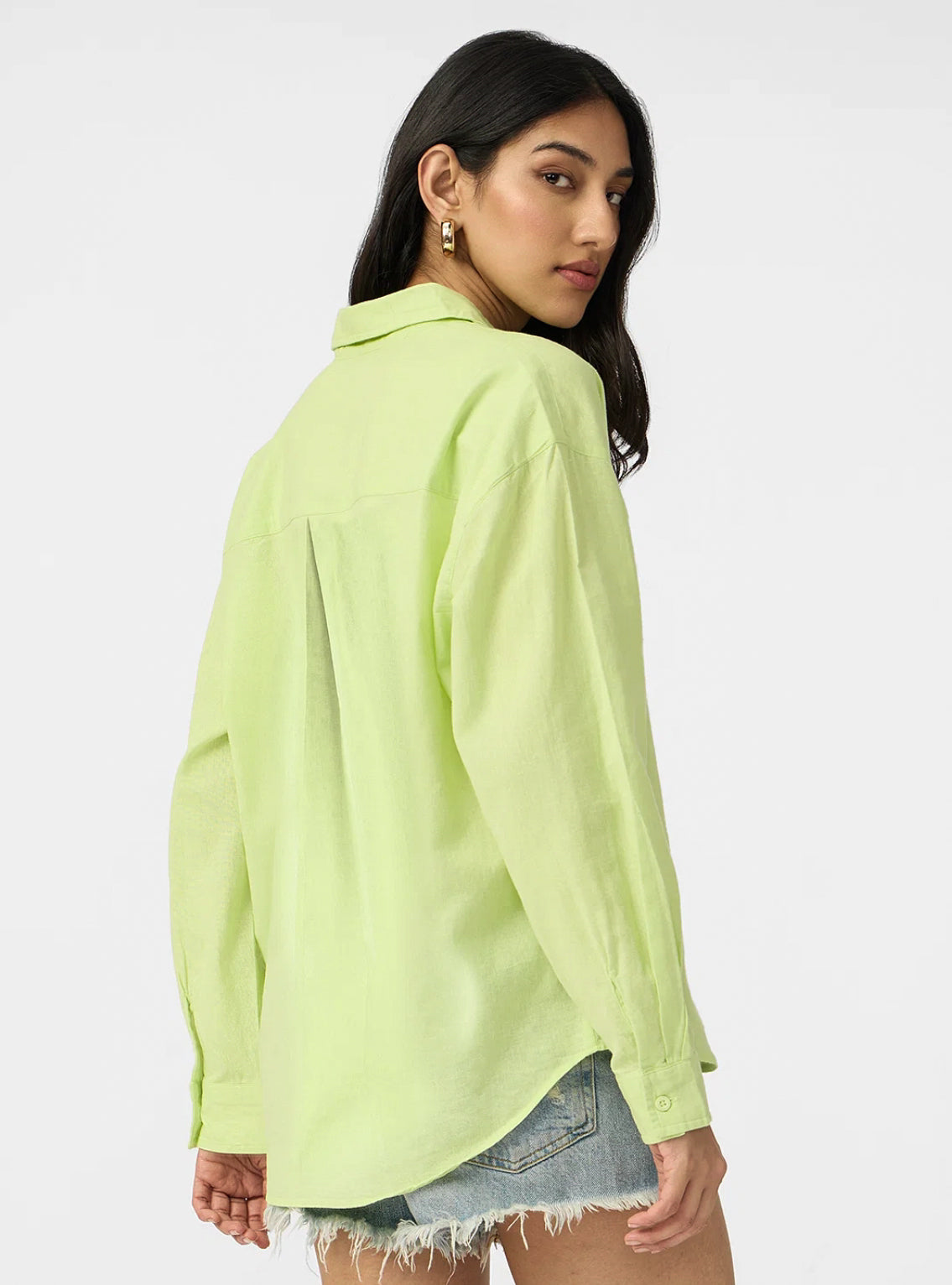 Cotton Linen: Lime Women Boyfriend Shirts.