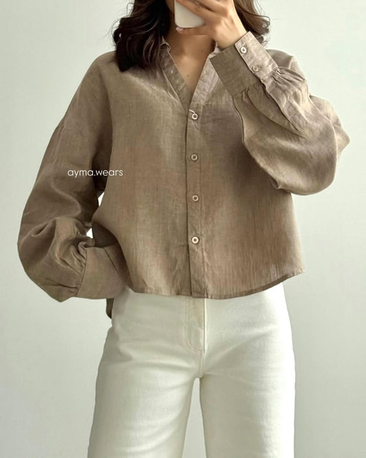 Minimalist Oversized Cropped Button-Up Shirt –