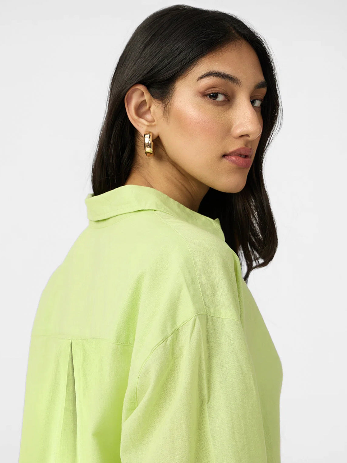 Cotton Linen: Lime Women Boyfriend Shirts.