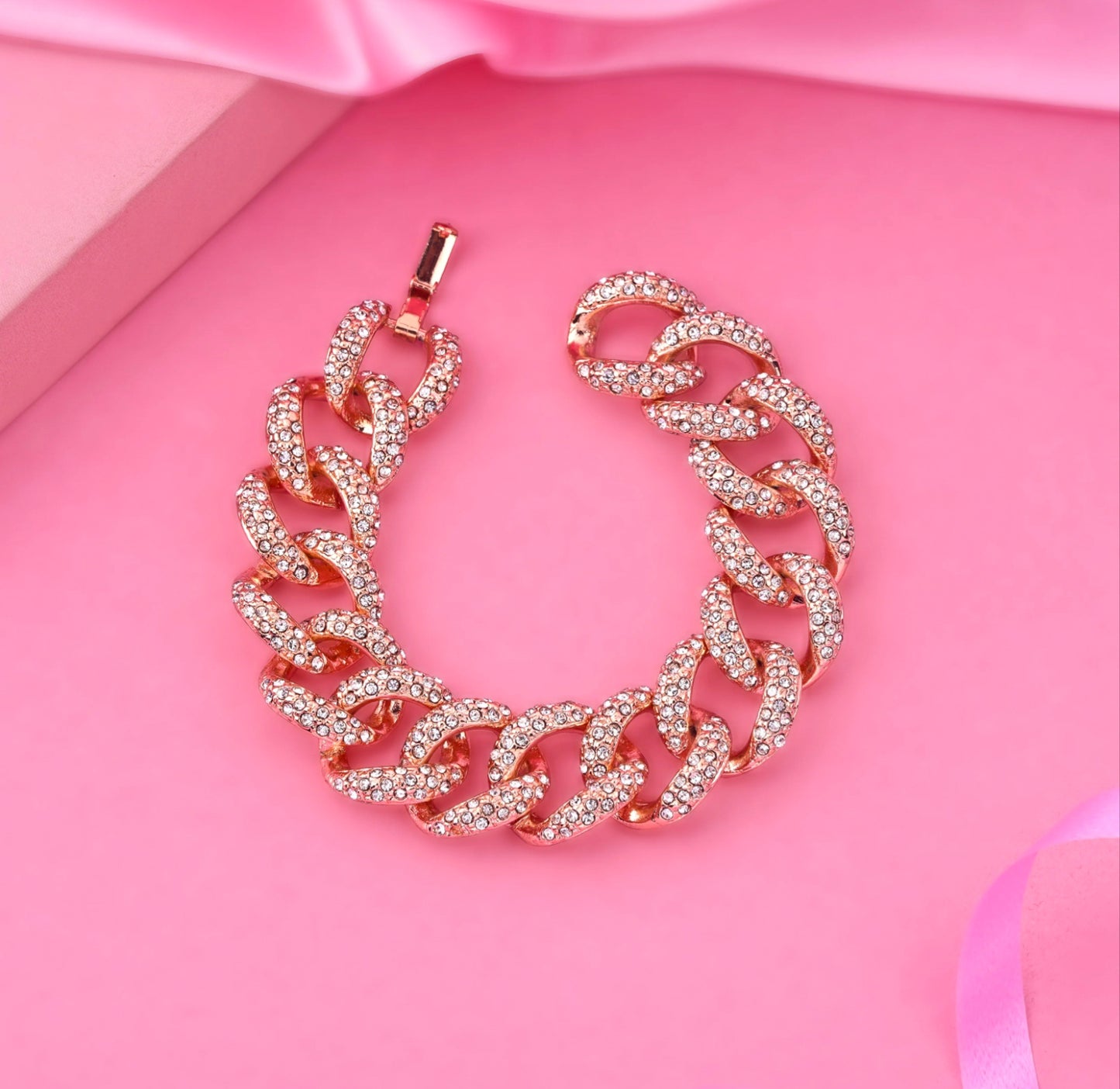 Rose Gold Plated Exquisite CubanEstele Rose Gold Plated Exquisite Cuban Bracelet with Stunning White Crystals for Women Bracelet for Women