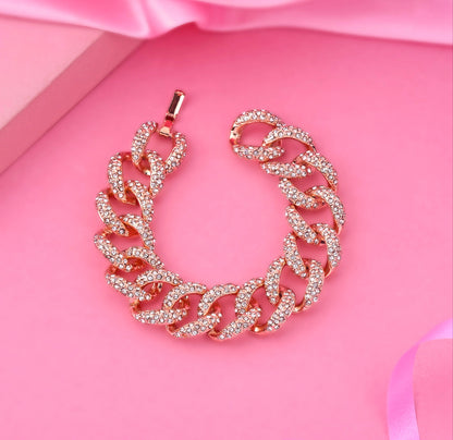 Rose Gold Plated Exquisite CubanEstele Rose Gold Plated Exquisite Cuban Bracelet with Stunning White Crystals for Women Bracelet for Women