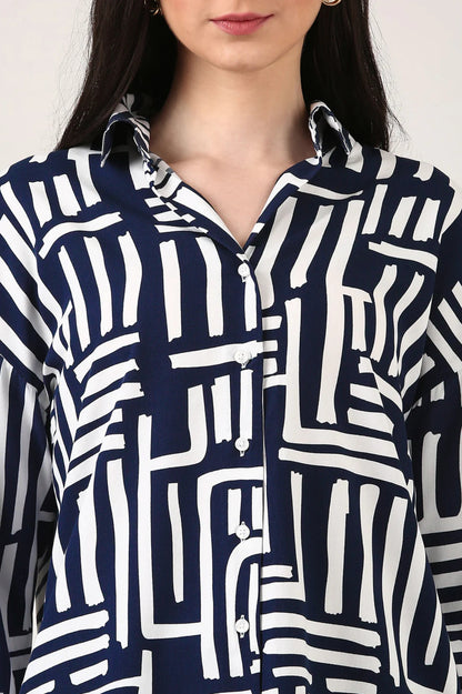 AZUR & BLANC PRINTED SHIRT Pair this 90s-inspired printed shirt with denims, shorts, or skirts for a cool, off-duty vibe, or with formal pants for a laid-back office look.