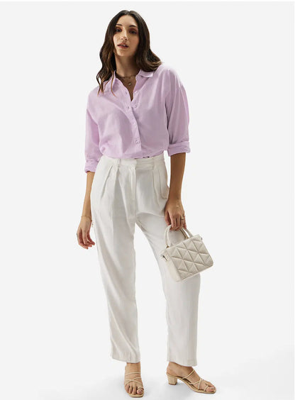Cotton Linen: Lavender Women Boyfriend Shirts.