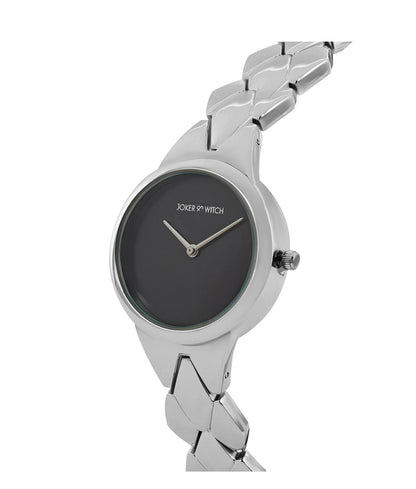 ATHENS BLACK DIAL SILVER METALLIC STRAP WATCH