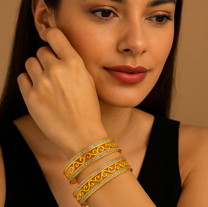 Estele Luxury Gold-Tone Bangles 2.6 Size with Intricate Floral Vine Design & CZ Stone Accents OSBR-VK11011-26 BANGLE