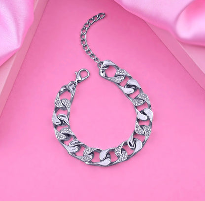 Estele Rhodium Plated Elegant Cuban Bracelet for Women