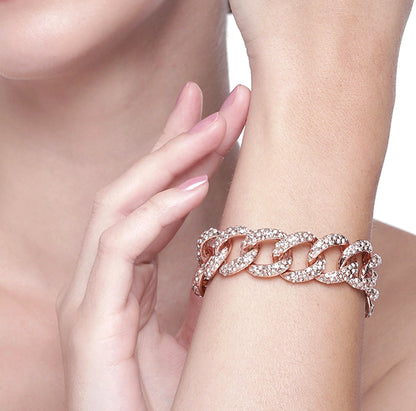 Rose Gold Plated Exquisite CubanEstele Rose Gold Plated Exquisite Cuban Bracelet with Stunning White Crystals for Women Bracelet for Women