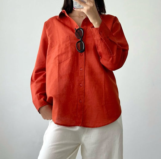 Minimalist Oversized Cropped Button-Up Shirt –