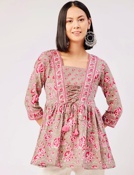 Brown & Pink Floral Print
Top