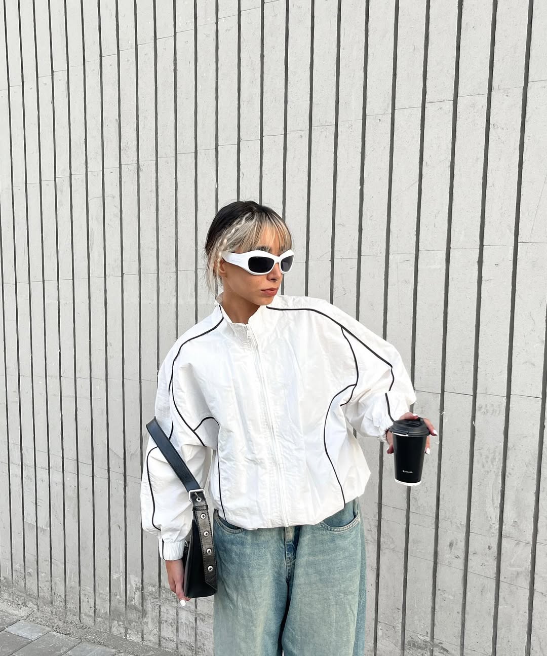 White& black track jacket for girls