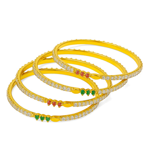 Estele Gold Polish CZ Bangles for Women Size 2.6 Set of 4 with Ruby & Green Stones Ideal for Traditional Wear & Gifting OSBR-VK11090-26 BANGLE