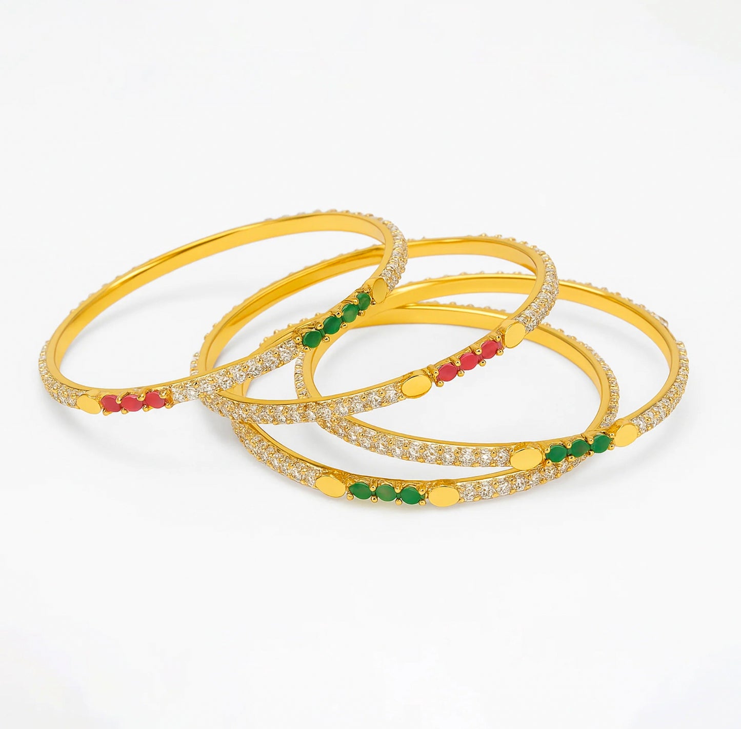 Estele Gold Polish CZ Bangles for Women Size 2.6 Set of 4 with Ruby & Green Stones Ideal for Traditional Wear & Gifting OSBR-VK11090-26 BANGLE