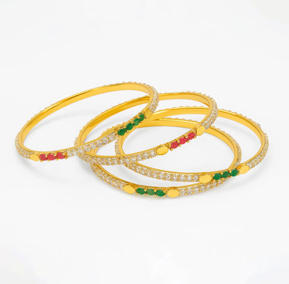 Estele Gold Polish CZ Bangles for Women Size 2.6 Set of 4 with Ruby & Green Stones Ideal for Traditional Wear & Gifting OSBR-VK11090-26 BANGLE