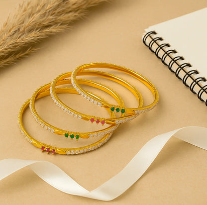 Estele Gold Polish CZ Bangles for Women Size 2.6 Set of 4 with Ruby & Green Stones Ideal for Traditional Wear & Gifting OSBR-VK11090-26 BANGLE