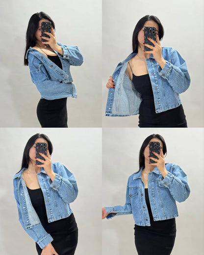 Girls' Denim Jacket - Casual Light, Regular, Light Blue& black