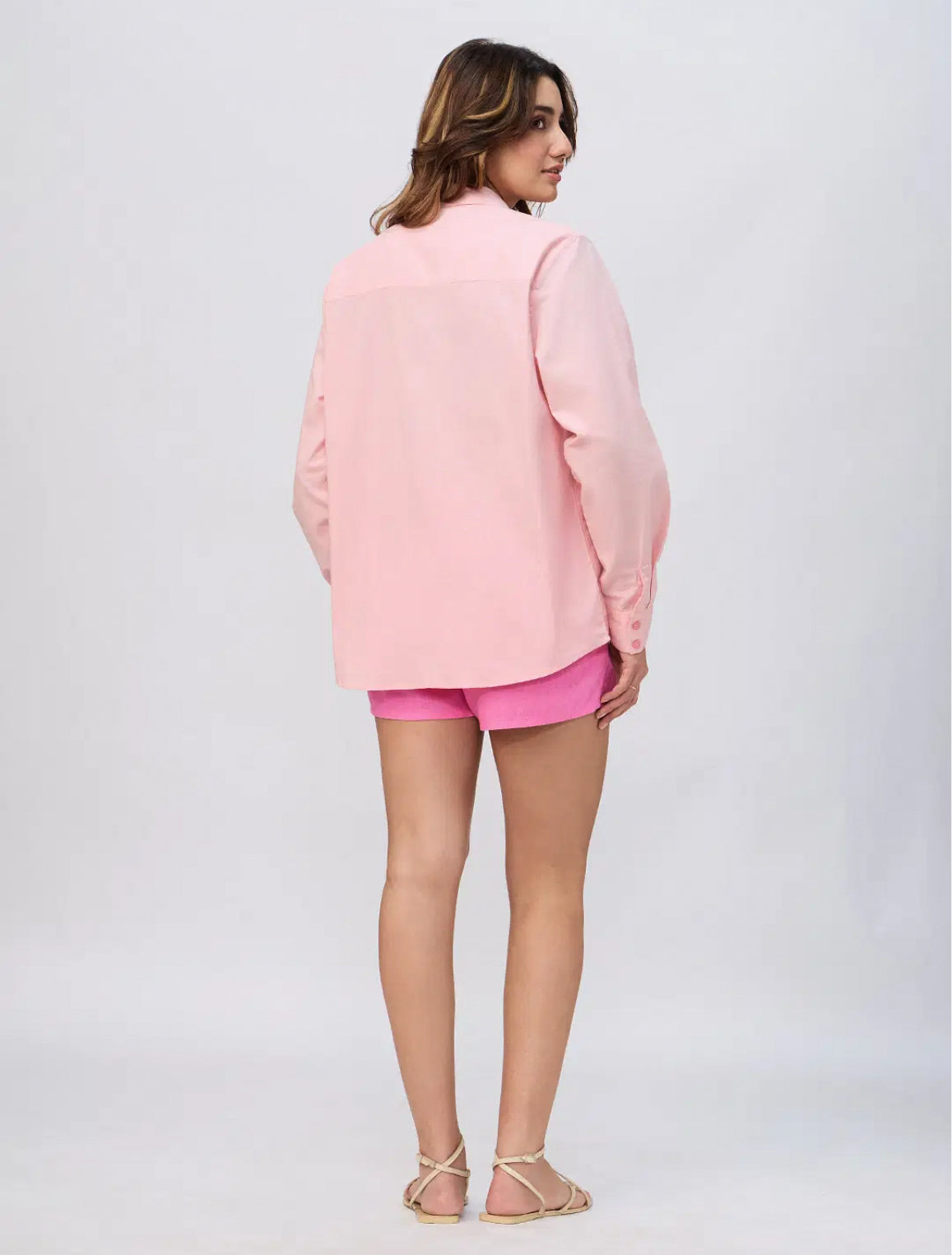 Cotton Linen Shirt: Flamingo   Women Boyfriend Shirts.