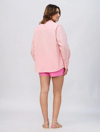 Cotton Linen Shirt: Flamingo   Women Boyfriend Shirts.