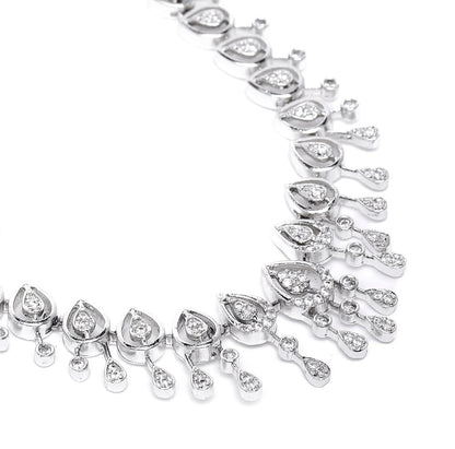Estele Crystal Blooms Rhodium Plated Lightweight White American Diamond Necklace Set for Women-Dazzling Shine for Every Occasion