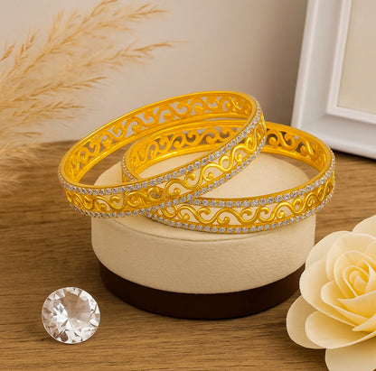 Estele Luxury Gold-Tone Bangles 2.6 Size with Intricate Floral Vine Design & CZ Stone Accents OSBR-VK11011-26 BANGLE