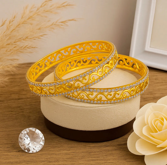 Estele Luxury Gold-Tone Bangles 2.6 Size with Intricate Floral Vine Design & CZ Stone Accents OSBR-VK11011-26 BANGLE