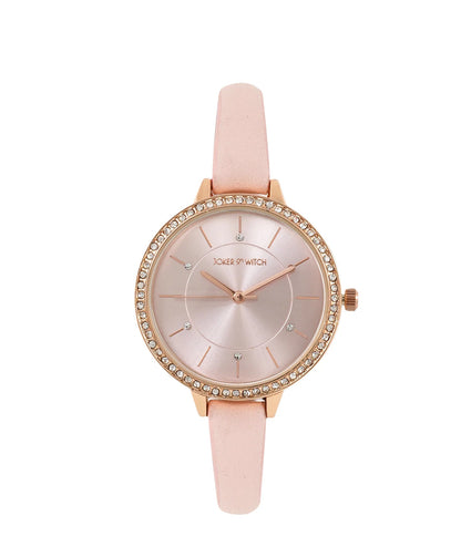 SUNRISE ALL PINK RHINESTONE PU STRAP WATCH