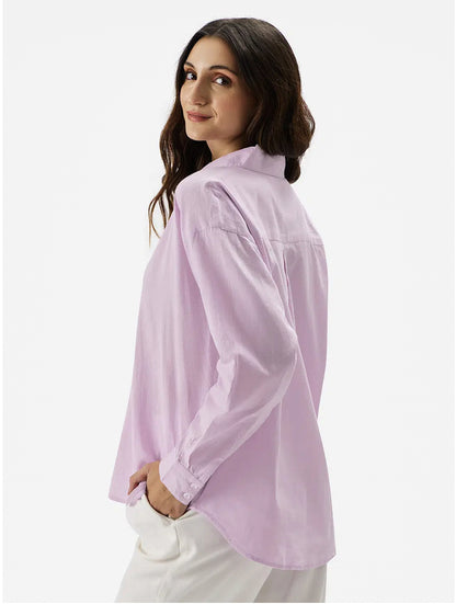 Cotton Linen: Lavender Women Boyfriend Shirts.