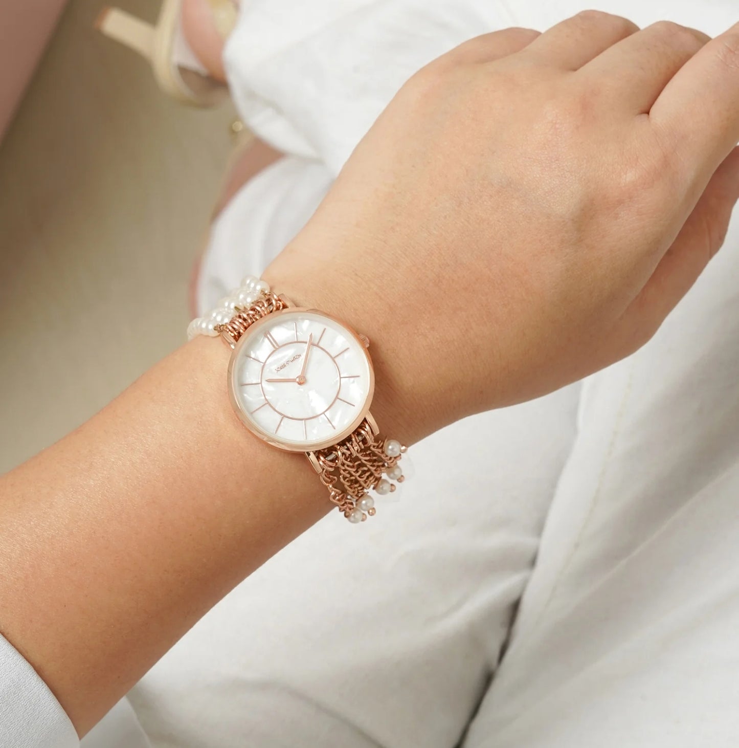 CONSTANCE WHITE MOP DIAL SINGLE WRAP ROSE GOLD WATCH
